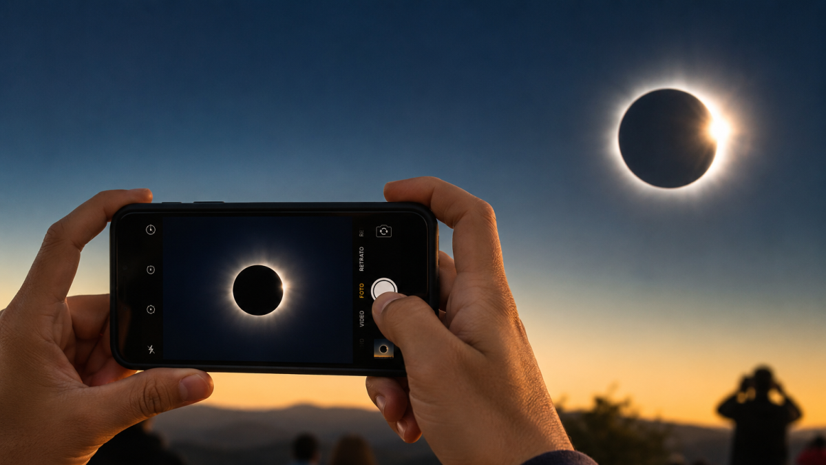 grabación eclipse solar 12 de agosto con teléfono redes sociales vídeo viral