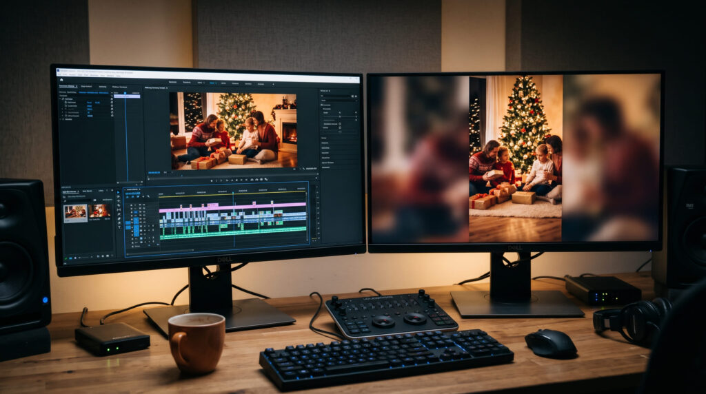 Edición de un anuncio navideño en formatos horizontal y vertical